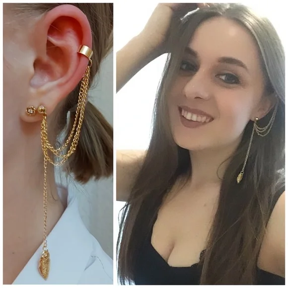 7 Pcs Ear Cuff Set Dangle Feather Star Earring - Picture 4 of 16